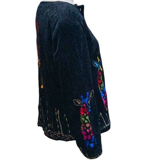 DK Daniel K Giraffe Cardigan Sweater Size M Long Sleeve Black Embroidered - Picture 4 of 12